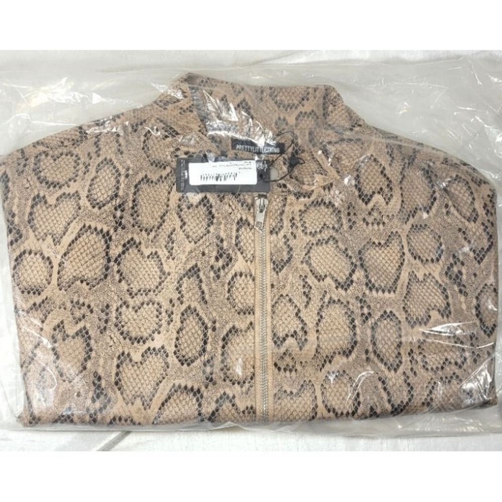 Pretty Little Thing Brown Snake Faux Leather Zip Up Jacket - US Size‎ 2
